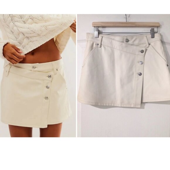Free People | Wynne Vegan Leather Skirt In Bone - Picture 1 of 12